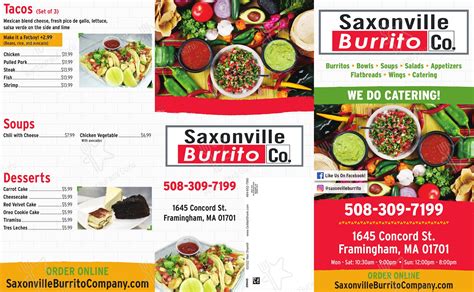 Saxonville burrito company menu Saxonville Burrito Company, Framingham, Massachusetts